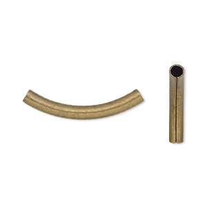 Bead, antique gold-plated brass, 26x3mm curved tube. Sold per pkg of 50.