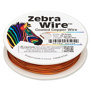 Wire, Zebra Wire&#153;, color-coated copper, orange, round, 18 gauge. Sold per 10-yard spool.