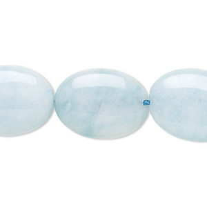 Bead, &quot;larimar&quot; (quartz) (dyed), aqua blue, 20x15mm flat oval, B grade, Mohs hardness 7. Sold per 8-inch strand, approximately 10 beads.