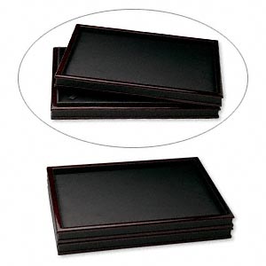 Display tray cover, leatherette and fiber board, black and mahogany, 12-1/2 x 9 x 1 inches. Sold individually.