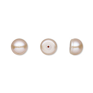 Pearl, White Lotus&#153;, cultured freshwater pearl, mauve, 8mm half-drilled button, B grade, Mohs hardness 2-1/2 to 4. Sold per pair.