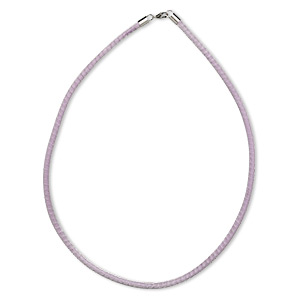Necklace, brass mesh over leatherette cord with imitation rhodium-finished sterling silver, silver/purple, 3-4mm, 18-inch with lobster claw clasp. Sold individually.