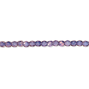 Bead, Czech fire-polished glass, purple and gold, 3mm faceted round. Sold per 15-1/2&quot; to 16&quot; strand, approximately 130 beads.