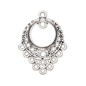 Drop, antique silver-plated &quot;pewter&quot; (zinc-based alloy), 26x23mm single-sided filigree with 10 loops. Sold per pkg of 10.