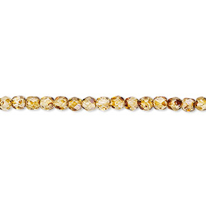 Bead, Czech fire-polished glass, tortoise gold, 3mm faceted round. Sold per 15-1/2&quot; to 16&quot; strand, approximately 130 beads.