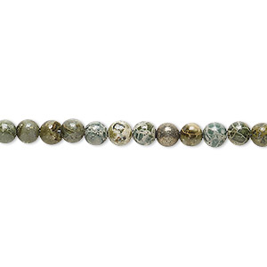 Bead, green brecciated jasper (natural), 4mm round, B grade, Mohs hardness 6-1/2 to 7. Sold per 15-1/2&quot; to 16&quot; strand.