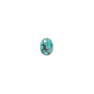 Cabochon, turquoise (dyed / stabilized), 7x5mm calibrated oval, B grade, Mohs hardness 5 to 6. Sold per pkg of 8.