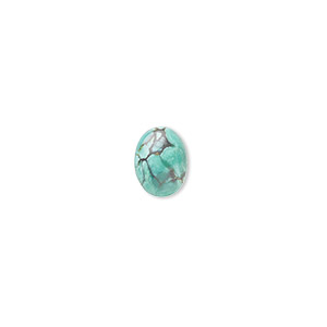 Cabochon, turquoise (dyed / stabilized), 8x6mm calibrated oval, C grade, Mohs hardness 5 to 6. Sold per pkg of 4.