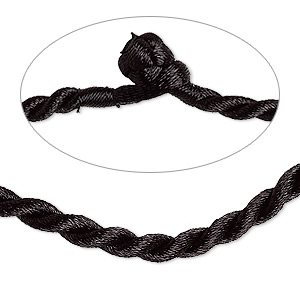 Necklace cord, satin-finished nylon, black, 3mm smooth twist, 20 inches with knot closure. Sold per pkg of 2.