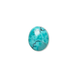 Cabochon, turquoise (dyed / stabilized), 12x10mm calibrated oval, B grade, Mohs hardness 5 to 6. Sold per pkg of 2.