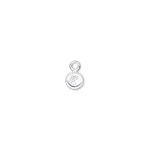 Drop, silver-plated brass, 5mm round with beaded edge and 4mm round bezel setting. Sold per pkg of 24.