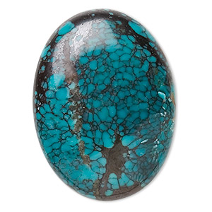 Cabochon, turquoise (dyed / stabilized), 40x30mm calibrated oval, B grade, Mohs hardness 5 to 6. Sold individually.