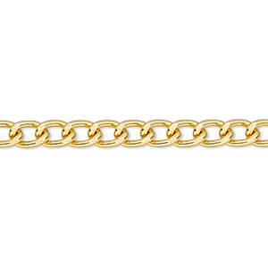 Chain, anodized aluminum, gold, 4mm curb. Sold per pkg of 5 feet.