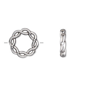 Bead frame, antique silver-plated &quot;pewter&quot; (zinc-based alloy), 15mm double-sided braided circle. Sold per pkg of 20.
