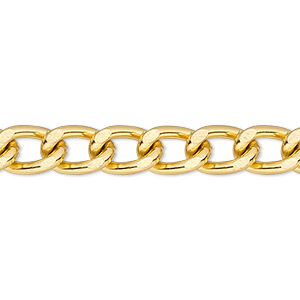 Chain, anodized aluminum, gold, 7mm curb. Sold per pkg of 25 feet.
