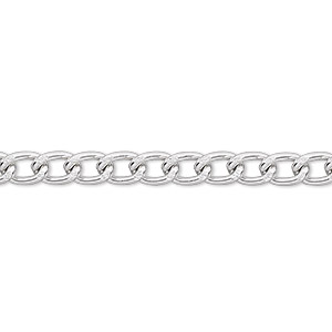 Chain, anodized aluminum, silver, 4mm curb. Sold per pkg of 5 feet.