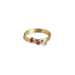 Ring, amethyst / garnet / apatite (natural) / gold-finished sterling silver, 4.5mm wide, size 7. Sold per 3-piece set.
