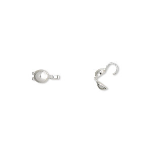 Bead tip, silver-plated brass, 8x3.5mm bottom clamp-on with open loop. Sold per pkg of 100.