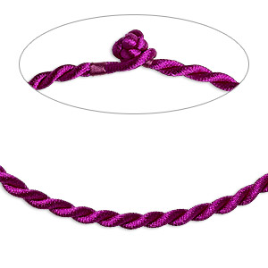 Necklace cord, satin-finished nylon, purple, 5mm twisted round, 16 inches with knot closure. Sold per pkg of 2.