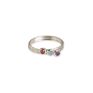 Finger Rings Mixed Gemstones Silver Colored