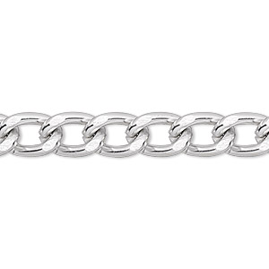 Chain, anodized aluminum, silver, 7mm curb. Sold per pkg of 5 feet.