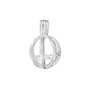 Drop, sterling silver, 16mm round bead cage with infinity design, fits 6-13mm bead. Sold individually.