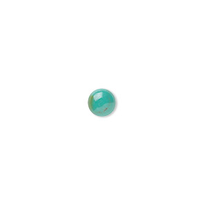 Cabochon, turquoise (dyed / stabilized), blue, 5mm calibrated round, C grade, Mohs hardness 5 to 6. Sold per pkg of 8.