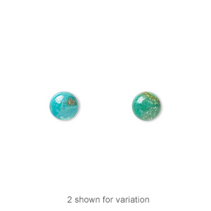 Cabochon, turquoise (dyed / stabilized), blue, 6mm calibrated round, C grade, Mohs hardness 5 to 6. Sold per pkg of 8.