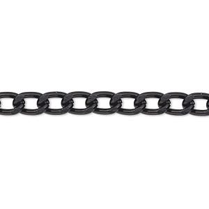 Chain, anodized aluminum, black, 5mm oval cable. Sold per pkg of 25 ...