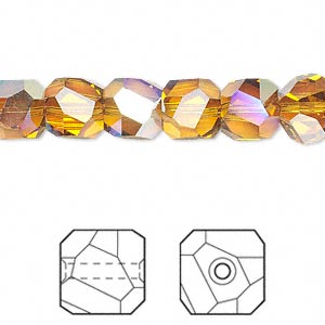 Bead, Crystal Passions®, topaz AB, 8x8mm faceted graphic cube (5603 ...