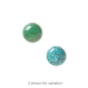 Cabochon, turquoise (dyed / stabilized), blue, 10mm calibrated round, C grade, Mohs hardness 5 to 6. Sold per pkg of 4.