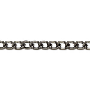 Chain, anodized aluminum, gunmetal, 4mm curb. Sold per pkg of 5 feet.
