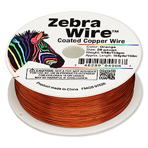 Wire, Zebra Wire&#153;, color-coated copper, orange, round, 28 gauge. Sold per 1/4 pound spool, approximately 164 yards.