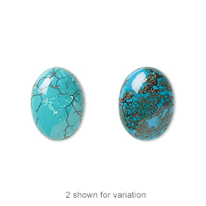 Cabochon, turquoise (dyed / stabilized), blue, 16x12mm calibrated oval, C grade, Mohs hardness 5 to 6. Sold individually.