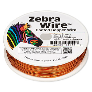 Wire, Zebra Wire&#153;, color-coated copper, orange, round, 24 gauge. Sold per 1/4 pound spool, approximately 71 yards.
