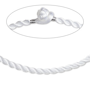 Necklace cord, satin-finished nylon, white, 5mm smooth twist, 20 inches  with knot closure. Sold per pkg of 2. - Fire Mountain Gems and Beads