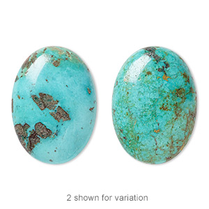 Cabochon, turquoise (dyed / stabilized), blue, 25x18mm calibrated oval, C grade, Mohs hardness 5 to 6. Sold individually.