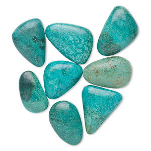 Cabochon, turquoise (dyed / stabilized), 17x12mm-22x16mm non-calibrated freeform, C grade, Mohs hardness 5 to 6. Sold per 100-carat pkg, approximately 10 cabochons.