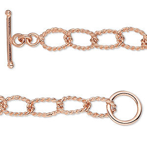 Chain, copper-plated copper, 7mm twisted oval cable, 18 inches with toggle clasp. Sold individually.