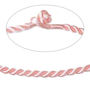 Necklace cord, satin-finished nylon, pink, 3mm twisted round, 16 inches with knot closure. Sold per pkg of 2.