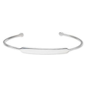 Bracelet, cuff, Create Compliments&reg;, sterling silver, 2mm wide with 40x5mm blank plate, 7-1/2 inches. Sold individually.