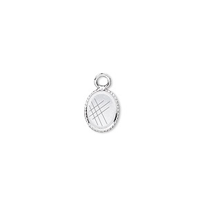 Drop, silver-plated brass, 9x7mm oval with beaded edge and 8x6mm oval bezel setting. Sold per pkg of 24.