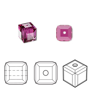 Bead, Crystal Passions&reg;, fuchsia, 8mm faceted cube (5601). Sold per pkg of 48.
