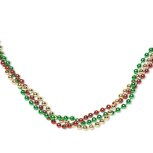 Chain, steel, gold / green / red, 2.4mm ball, 24 inches with ball chain connector. Sold per pkg of 3.