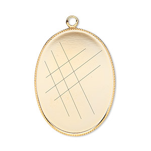 Focal, gold-plated brass, 31x23mm oval with beaded edge and 30x22mm oval bezel setting. Sold per pkg of 2.