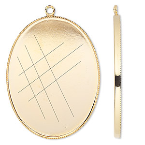 Focal, gold-plated brass, 41x31mm oval with beaded edge and 40x30mm oval bezel setting. Sold per pkg of 2.