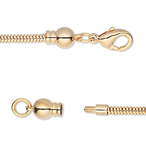 Dione&reg; Easy-On Chain, gold-plated brass, 2.6mm snake, 7 inches with 3.3mm threaded ball end and lobster claw clasp. Sold individually.