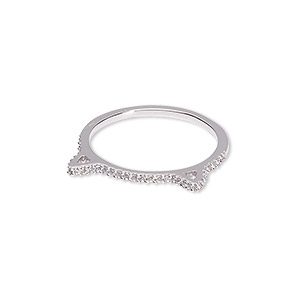 Ring, Create Compliments&reg;, cubic zirconia and rhodium-plated sterling silver, clear, 1.5mm wide with cat ears, size 8. Sold individually.
