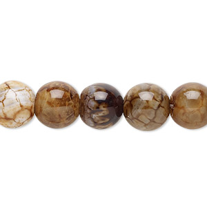Bead, chocolate crackle agate (dyed / heated), 10mm hand-cut round, B grade, Mohs hardness 6-1/2 to 7. Sold per 8-inch strand.