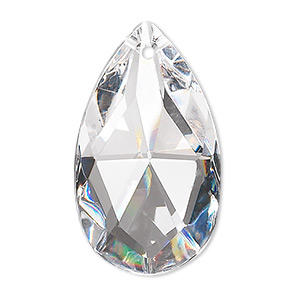 Suncatcher, Asfour Crystal, crystal, clear, 37x21.5mm faceted puffed teardrop. Sold per pkg of 4.